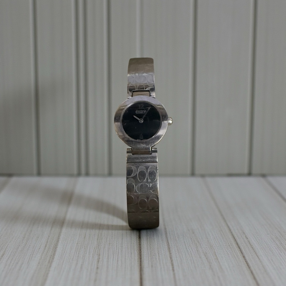 Vintage Coach Arden Bangle Watch Black Dial CC Signature Print Model 0185